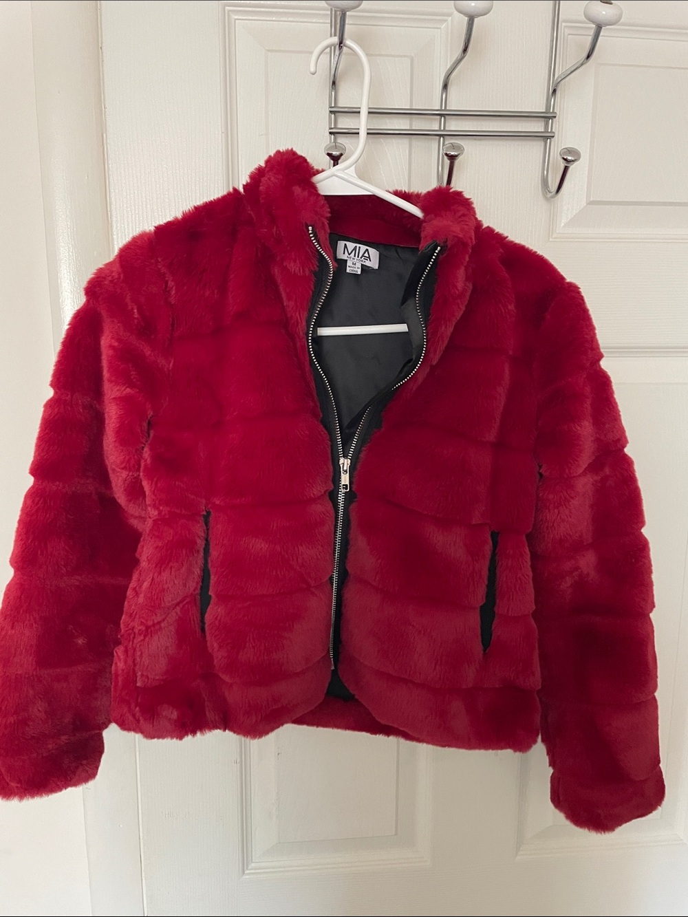 MIA Girls Red Faux Fur Puffer Jacket